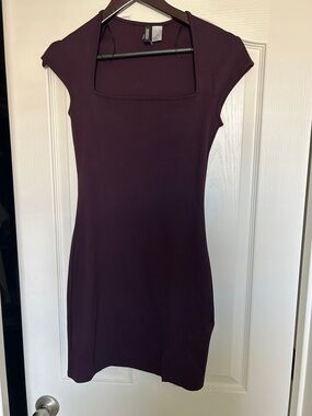 H&M Plum Square-Neck Cap-Sleeve Mini Dress